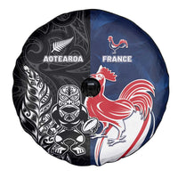 France And New Zealand Rugby Spare Tire Cover Les Bleus Rooster With Maori Tiki - Wonder Print Shop