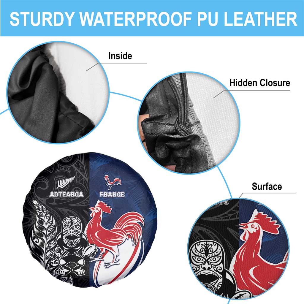 France And New Zealand Rugby Spare Tire Cover Les Bleus Rooster With Maori Tiki - Wonder Print Shop