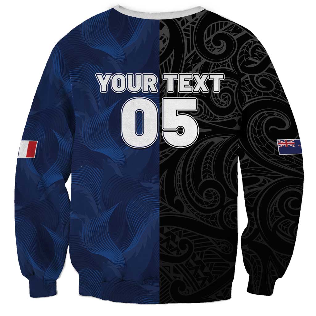 France And New Zealand Rugby Custom Sweatshirt Les Bleus Rooster With Maori Tiki - Wonder Print Shop