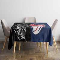 France And New Zealand Rugby Tablecloth Les Bleus Rooster With Maori Tiki - Wonder Print Shop