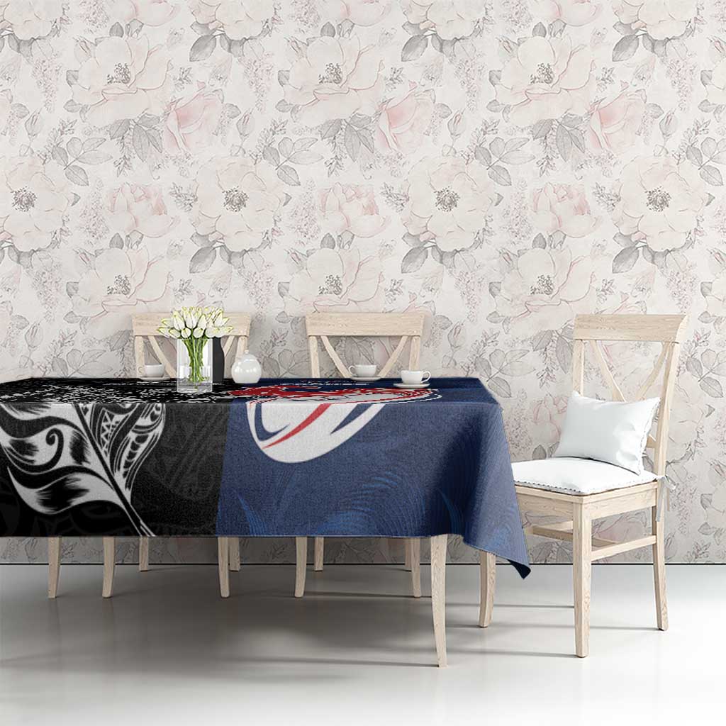 France And New Zealand Rugby Tablecloth Les Bleus Rooster With Maori Tiki - Wonder Print Shop
