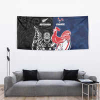 France And New Zealand Rugby Tapestry Les Bleus Rooster With Maori Tiki - Wonder Print Shop
