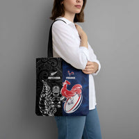 France And New Zealand Rugby Tote Bag Les Bleus Rooster With Maori Tiki - Wonder Print Shop