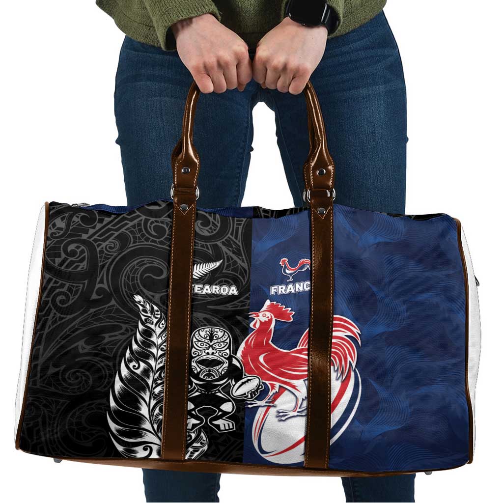 France And New Zealand Rugby Travel Bag Les Bleus Rooster With Maori Tiki - Wonder Print Shop
