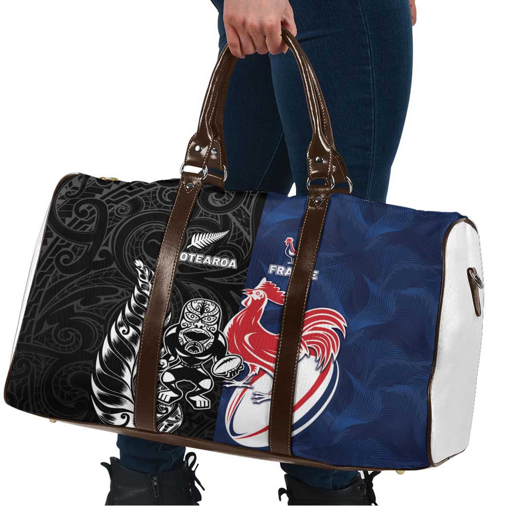 France And New Zealand Rugby Travel Bag Les Bleus Rooster With Maori Tiki - Wonder Print Shop