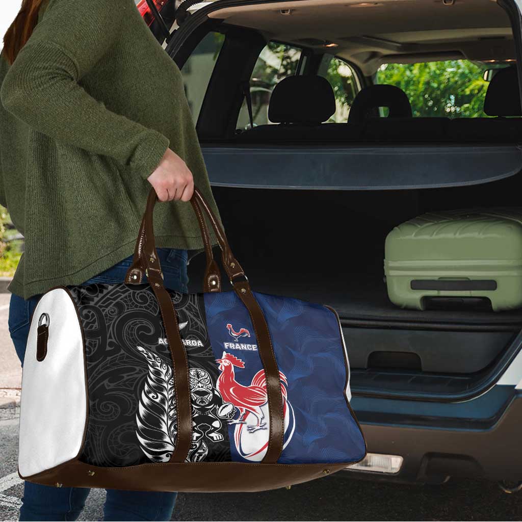 France And New Zealand Rugby Travel Bag Les Bleus Rooster With Maori Tiki - Wonder Print Shop