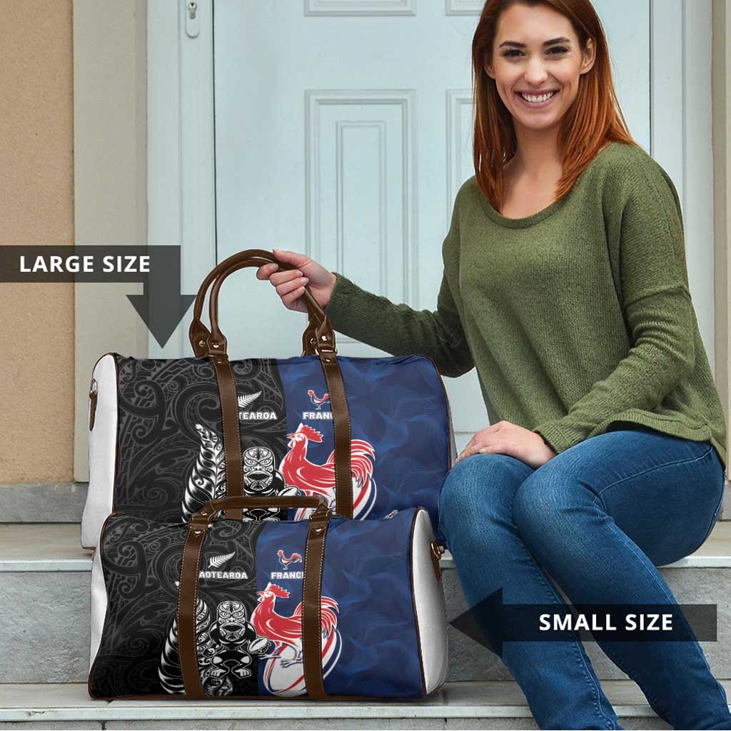 France And New Zealand Rugby Travel Bag Les Bleus Rooster With Maori Tiki - Wonder Print Shop