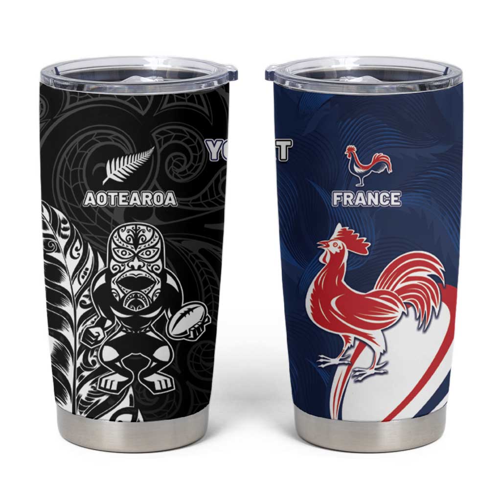 France And New Zealand Rugby Custom Tumbler Cup Les Bleus Rooster With Maori Tiki - Wonder Print Shop