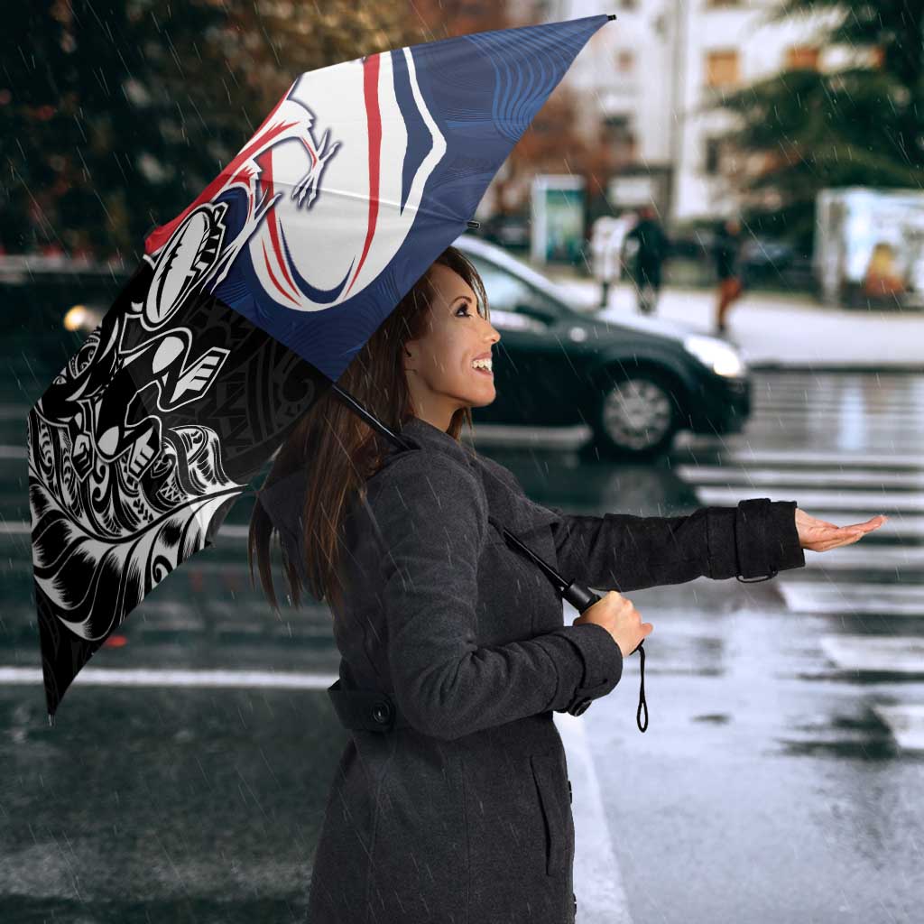 France And New Zealand Rugby Umbrella Les Bleus Rooster With Maori Tiki - Wonder Print Shop