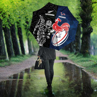 France And New Zealand Rugby Umbrella Les Bleus Rooster With Maori Tiki - Wonder Print Shop