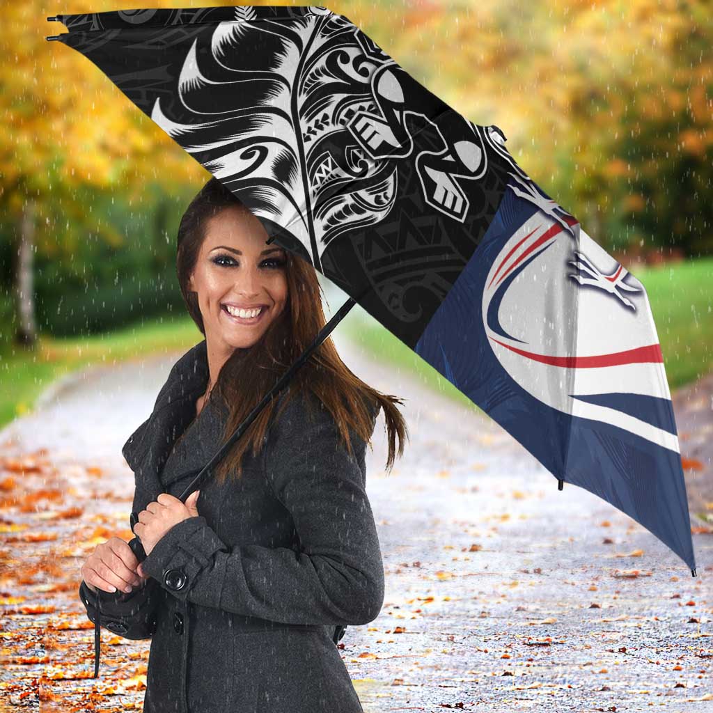France And New Zealand Rugby Umbrella Les Bleus Rooster With Maori Tiki - Wonder Print Shop