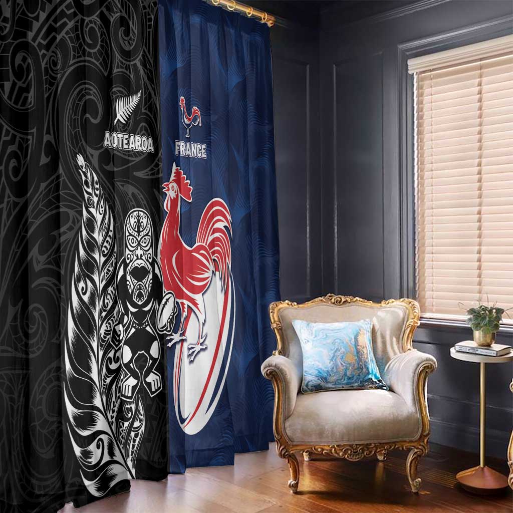 France And New Zealand Rugby Window Curtain Les Bleus Rooster With Maori Tiki - Wonder Print Shop