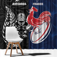 France And New Zealand Rugby Window Curtain Les Bleus Rooster With Maori Tiki - Wonder Print Shop