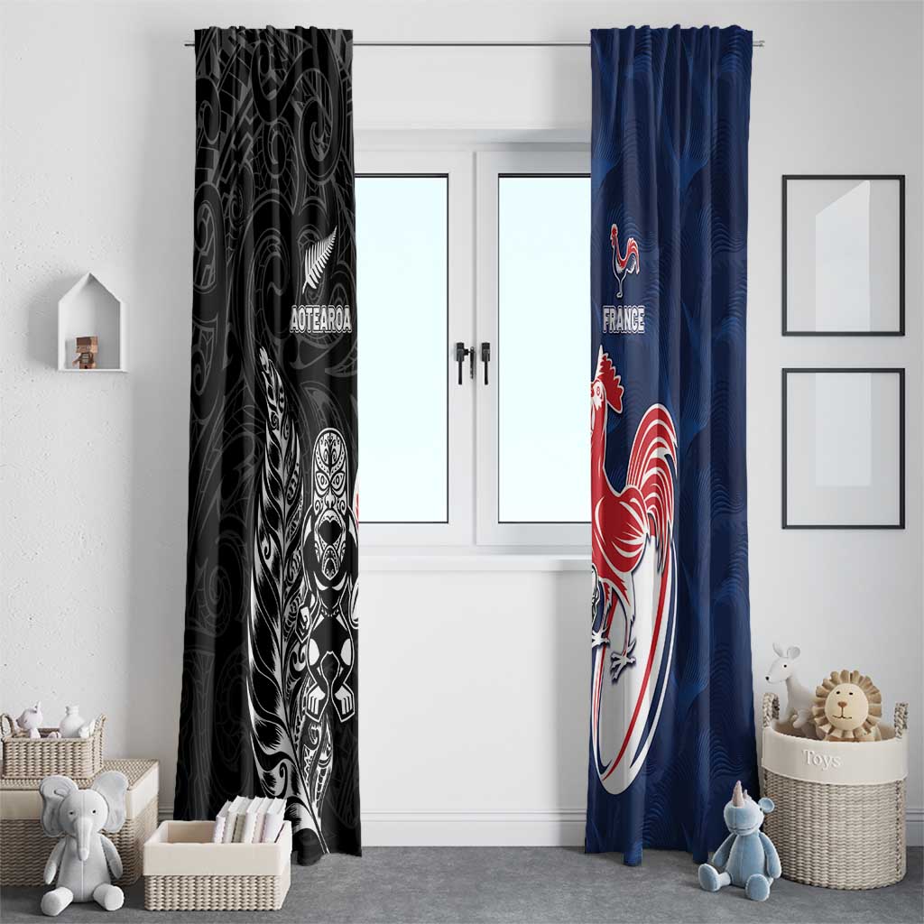 France And New Zealand Rugby Window Curtain Les Bleus Rooster With Maori Tiki - Wonder Print Shop