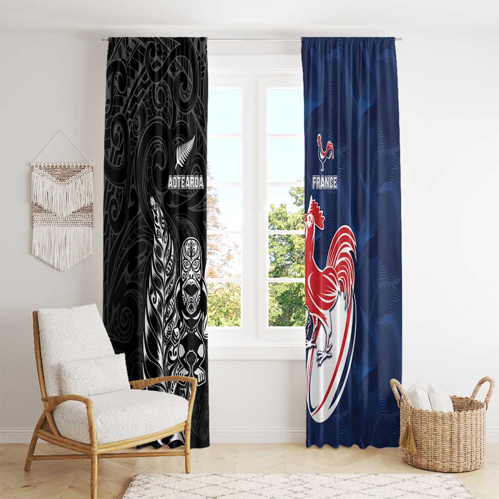 France And New Zealand Rugby Window Curtain Les Bleus Rooster With Maori Tiki - Wonder Print Shop
