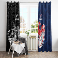 France And New Zealand Rugby Window Curtain Les Bleus Rooster With Maori Tiki - Wonder Print Shop