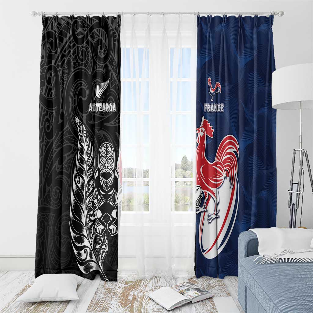 France And New Zealand Rugby Window Curtain Les Bleus Rooster With Maori Tiki - Wonder Print Shop
