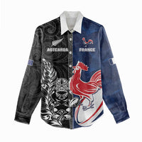 France And New Zealand Rugby Custom Women Casual Shirt Les Bleus Rooster With Maori Tiki - Wonder Print Shop