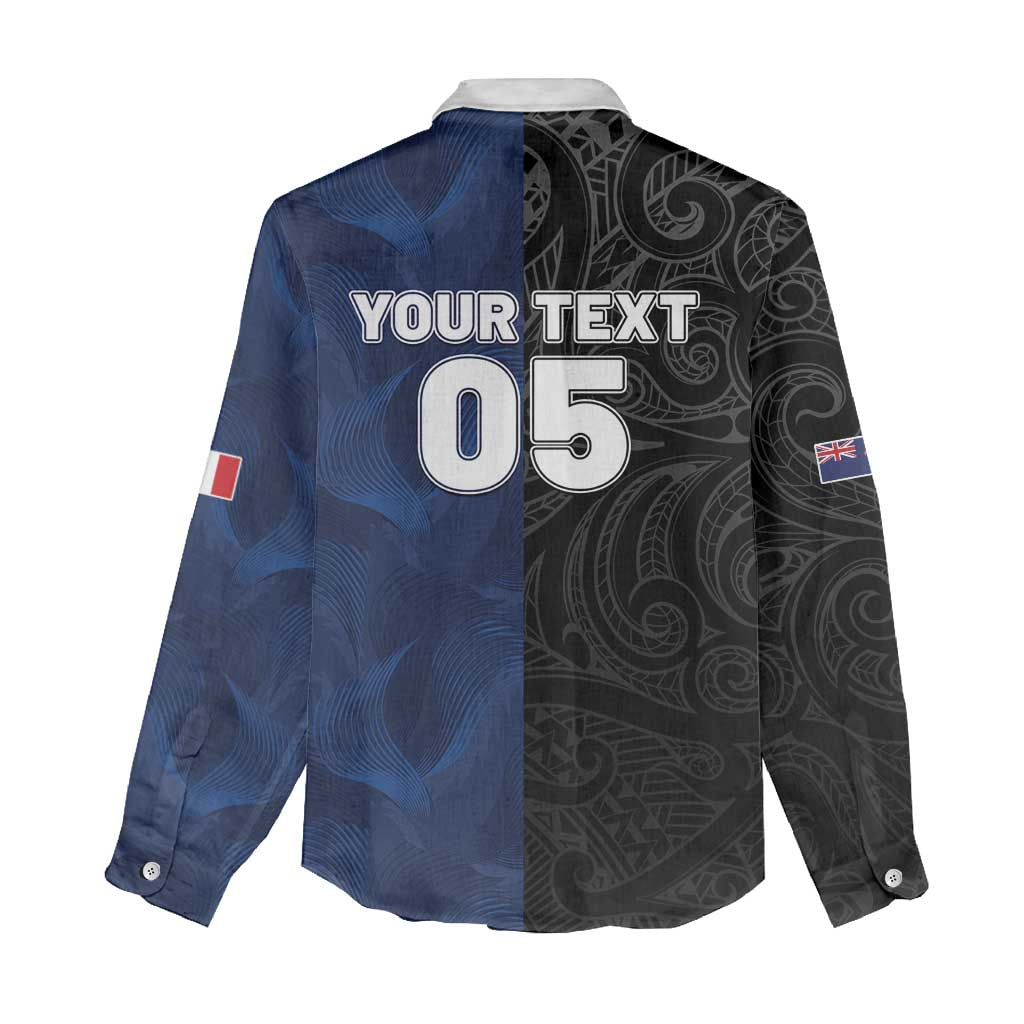 France And New Zealand Rugby Custom Women Casual Shirt Les Bleus Rooster With Maori Tiki - Wonder Print Shop