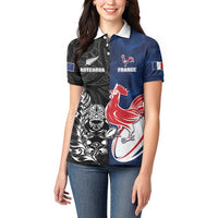France And New Zealand Rugby Custom Women Polo Shirt Les Bleus Rooster With Maori Tiki - Wonder Print Shop