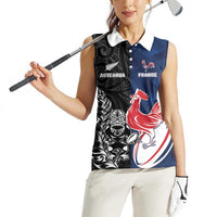 France And New Zealand Rugby Custom Women Sleeveless Polo Shirt Les Bleus Rooster With Maori Tiki - Wonder Print Shop