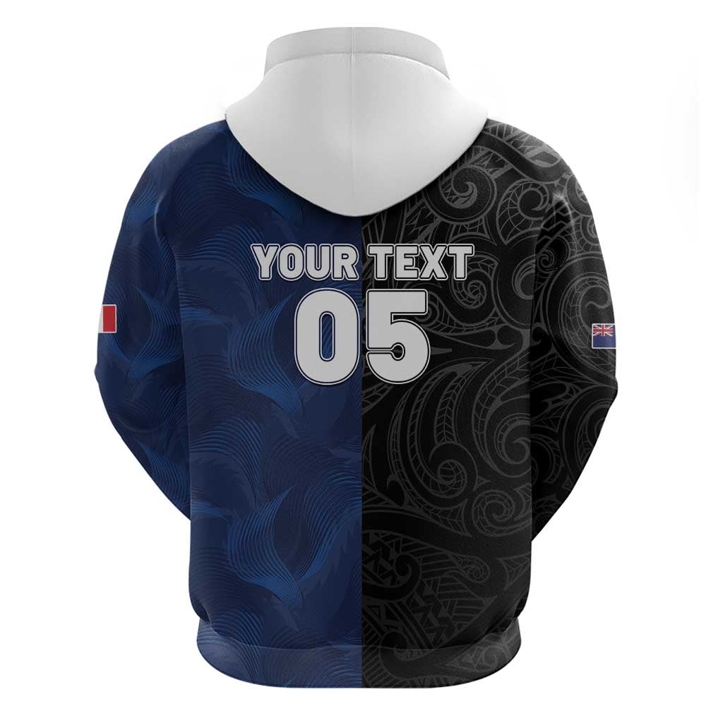 France And New Zealand Rugby Custom Zip Hoodie Les Bleus Rooster With Maori Tiki - Wonder Print Shop