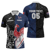 France And New Zealand Rugby Custom Zipper Polo Shirt Les Bleus Rooster With Maori Tiki - Wonder Print Shop