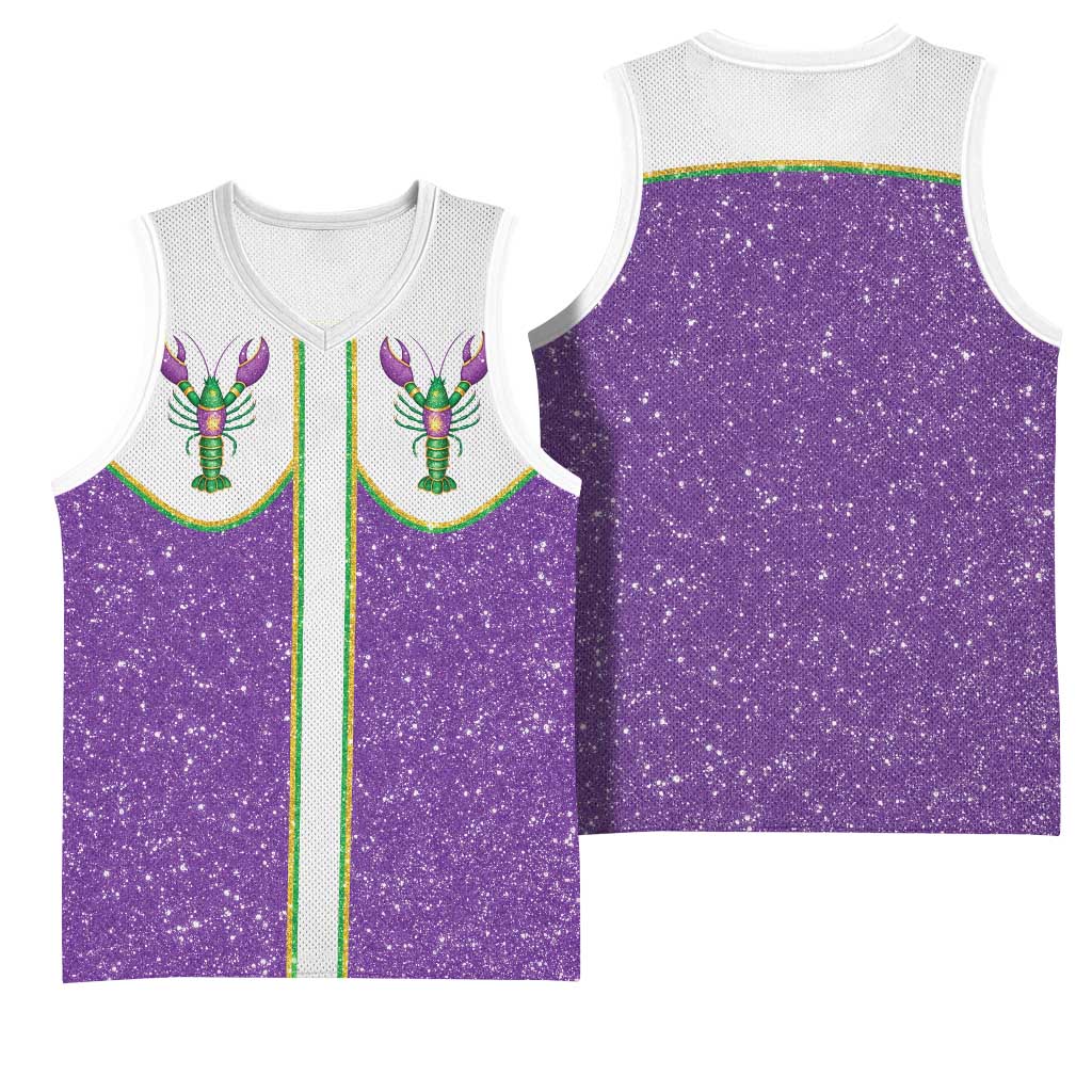 Mardi Gras Crawfish Basketball Jersey Western Yoke Glitter Style