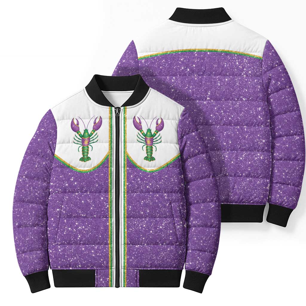 Mardi Gras Crawfish Bomber Puffer Jacket Western Yoke Glitter Style