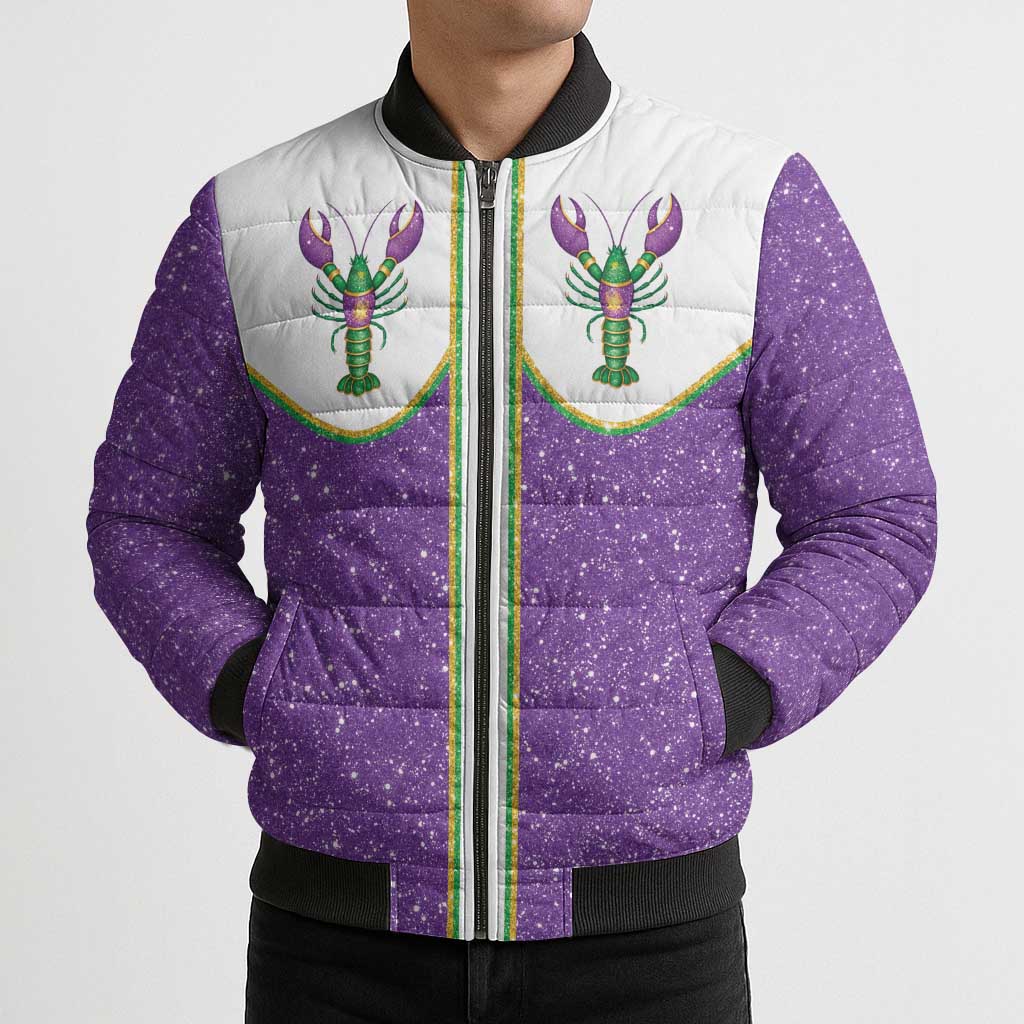 Mardi Gras Crawfish Bomber Puffer Jacket Western Yoke Glitter Style