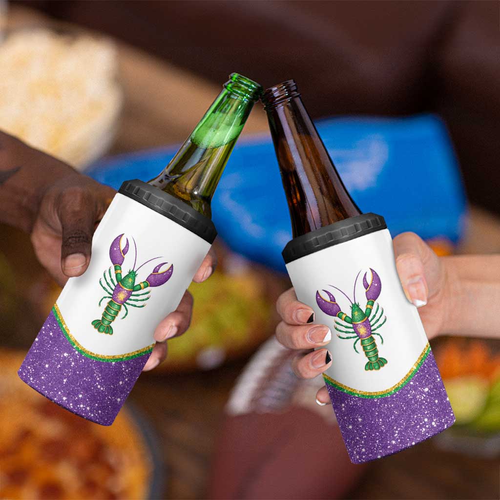Mardi Gras Crawfish 4 in 1 Can Cooler Tumbler Western Yoke Glitter Style
