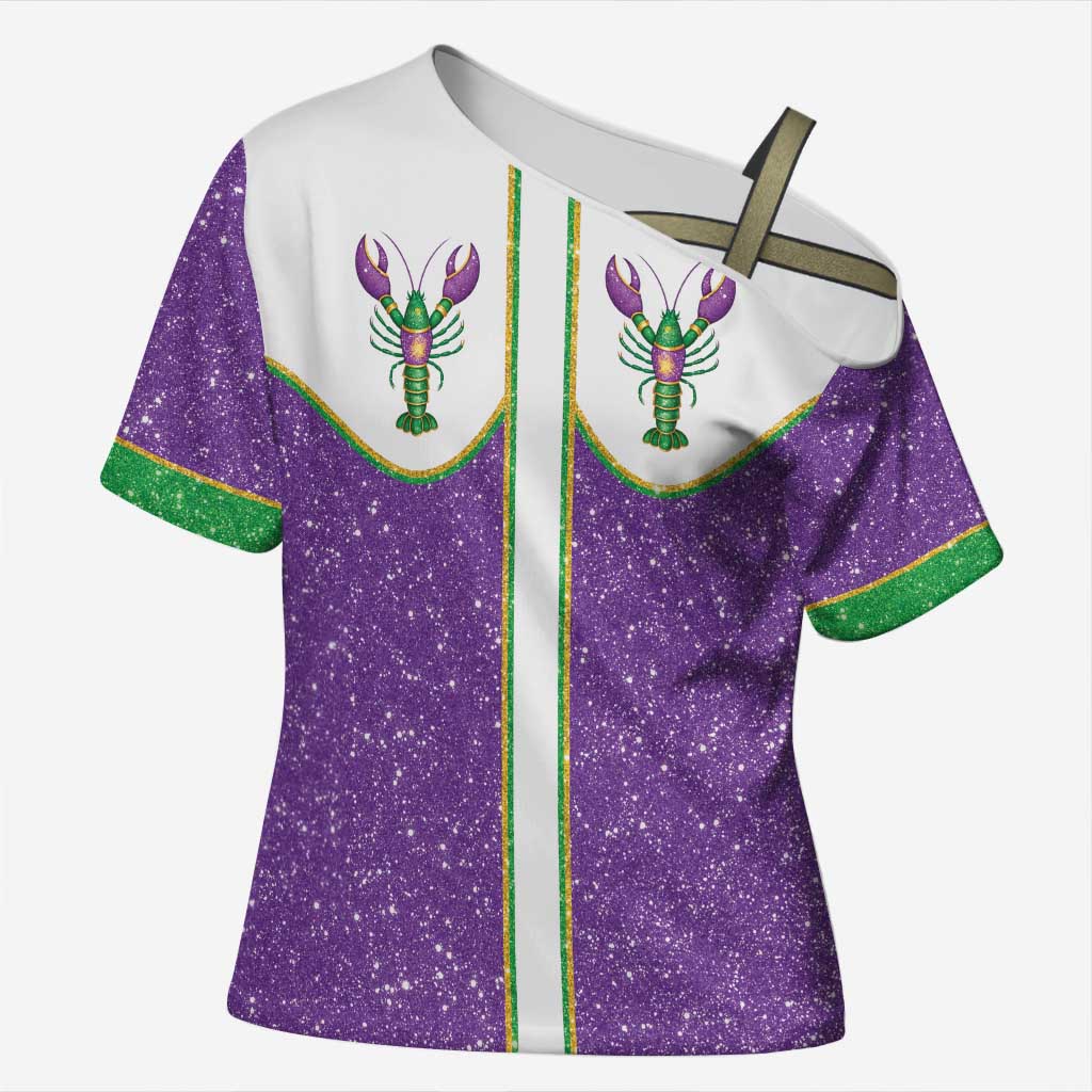 Mardi Gras Crawfish Cross Shoulder Shirt Western Yoke Glitter Style