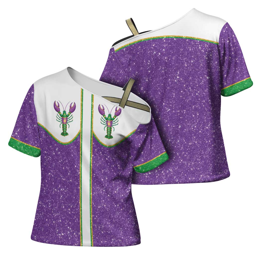 Mardi Gras Crawfish Cross Shoulder Shirt Western Yoke Glitter Style