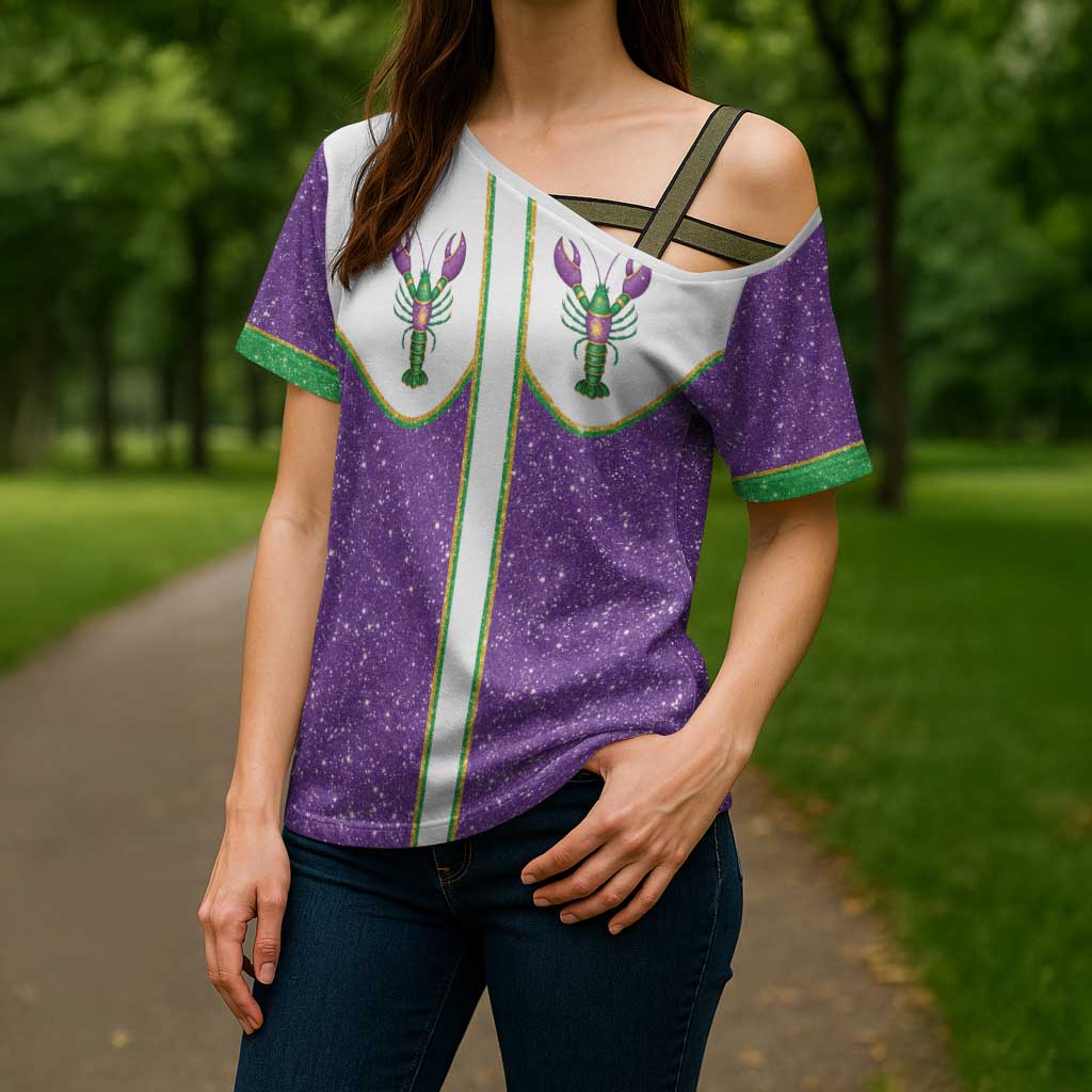 Mardi Gras Crawfish Cross Shoulder Shirt Western Yoke Glitter Style