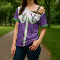 Mardi Gras Crawfish Cross Shoulder Shirt Western Yoke Glitter Style
