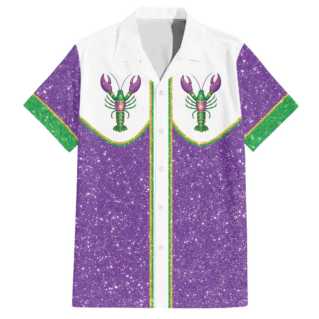 Mardi Gras Crawfish Hawaiian Shirt Western Yoke Glitter Style