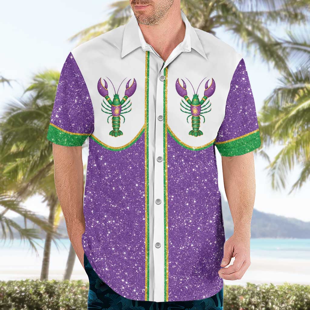 Mardi Gras Crawfish Hawaiian Shirt Western Yoke Glitter Style