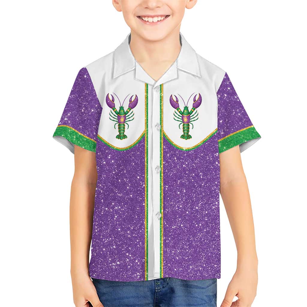 Mardi Gras Crawfish Hawaiian Shirt Western Yoke Glitter Style