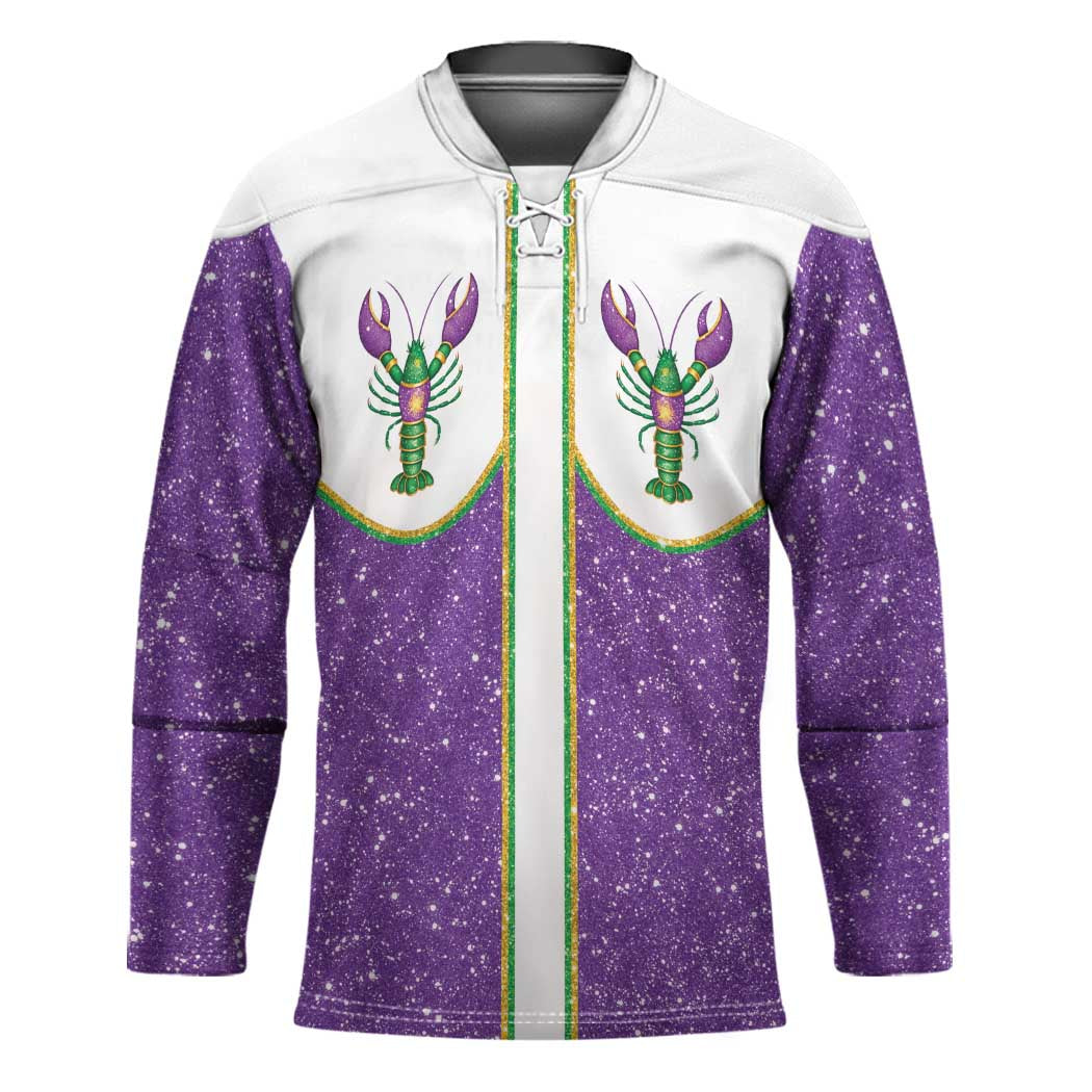 Mardi Gras Crawfish Hockey Jersey Western Yoke Glitter Style