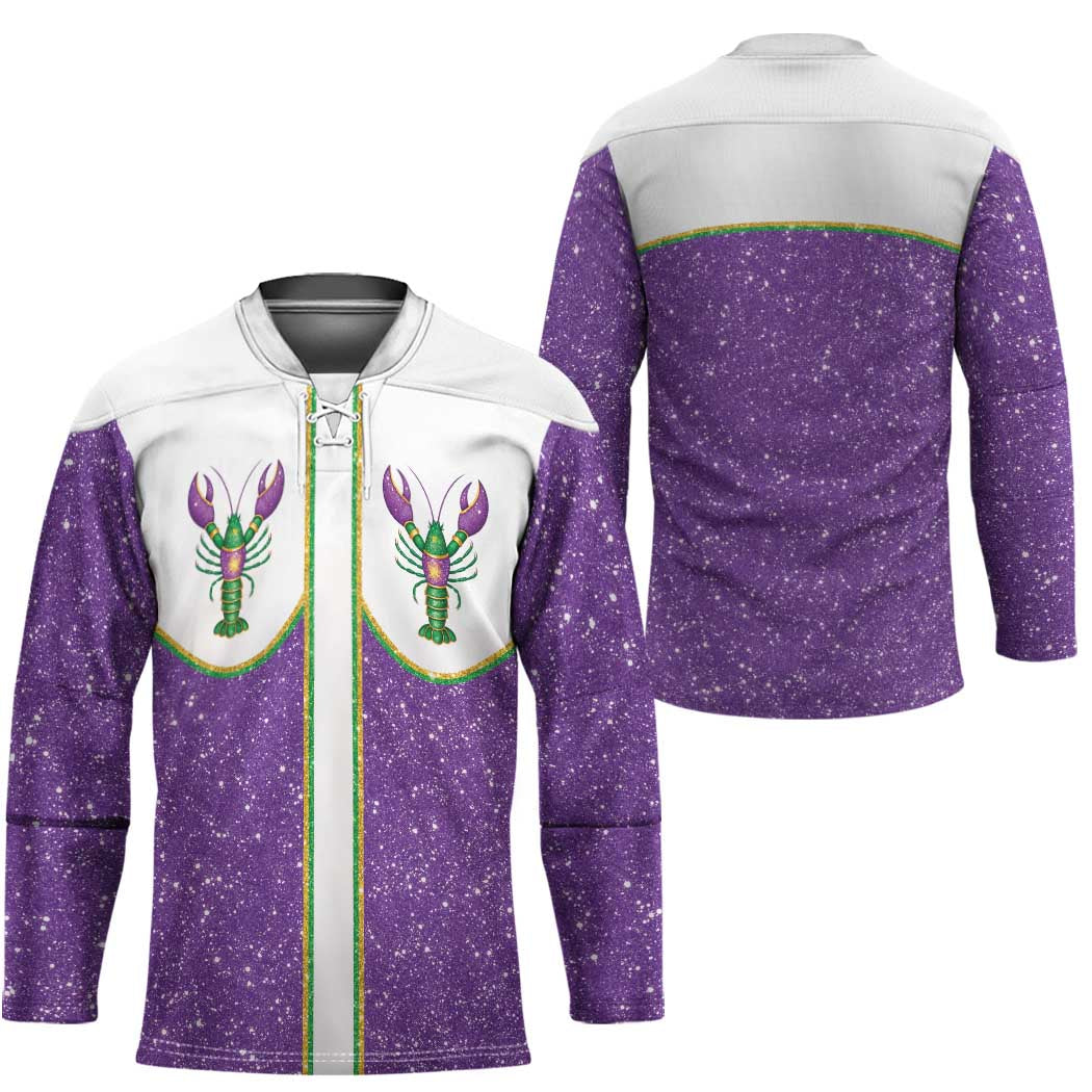 Mardi Gras Crawfish Hockey Jersey Western Yoke Glitter Style