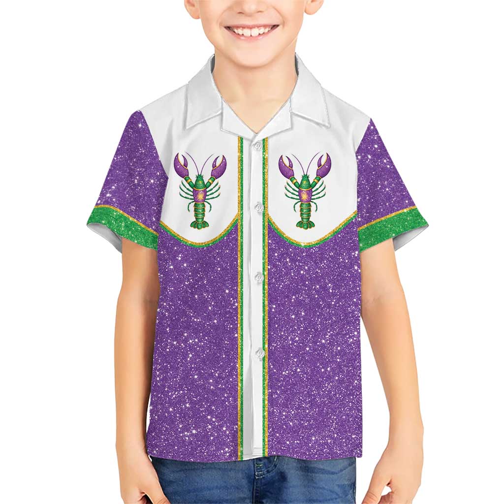 Mardi Gras Crawfish Kid Hawaiian Shirt Western Yoke Glitter Style