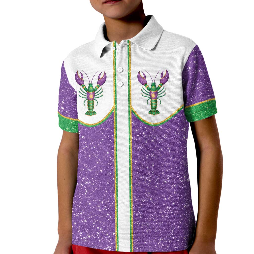 Mardi Gras Crawfish Kid Polo Shirt Western Yoke Glitter Style