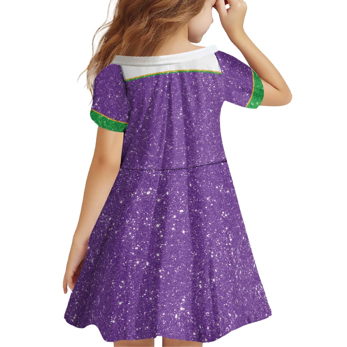 Mardi Gras Crawfish Kid Short Sleeve Dress Western Yoke Glitter Style