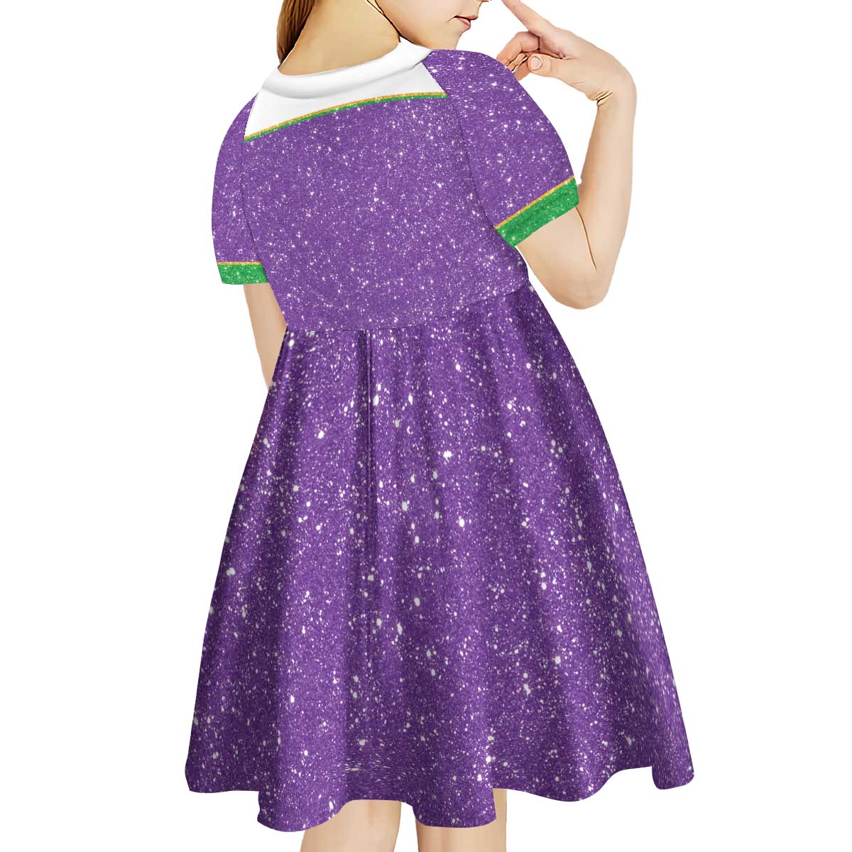 Mardi Gras Crawfish Kid Short Sleeve Dress Western Yoke Glitter Style