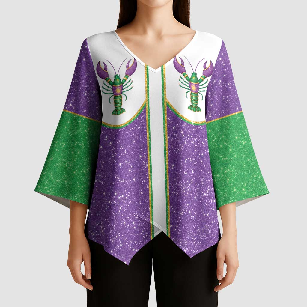 Mardi Gras Crawfish Kimono Sleeve Blouse Western Yoke Glitter Style