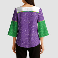 Mardi Gras Crawfish Kimono Sleeve Blouse Western Yoke Glitter Style