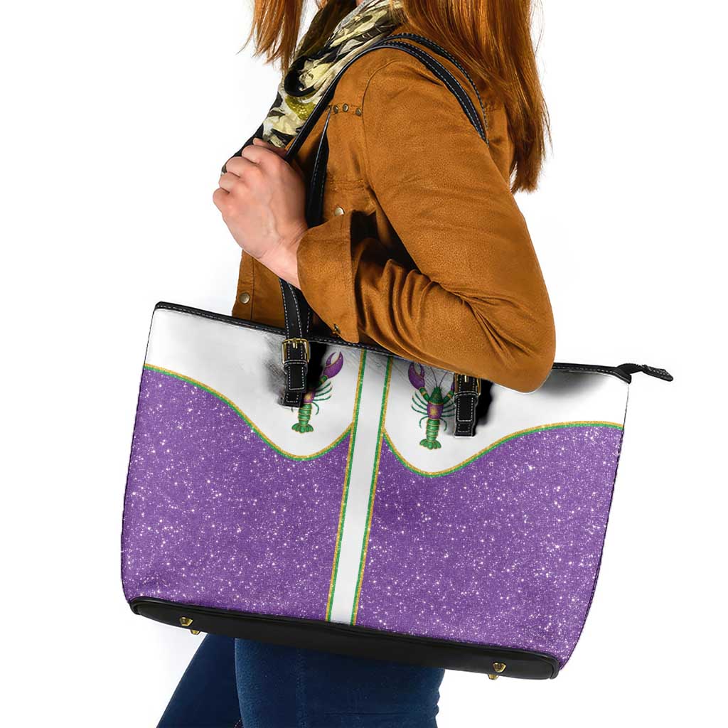 Mardi Gras Crawfish Leather Tote Bag Western Yoke Glitter Style