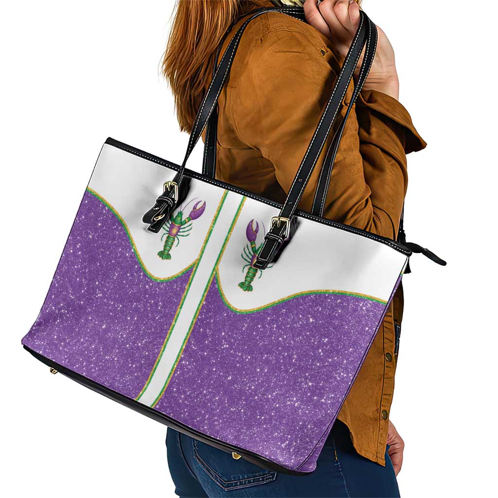 Mardi Gras Crawfish Leather Tote Bag Western Yoke Glitter Style