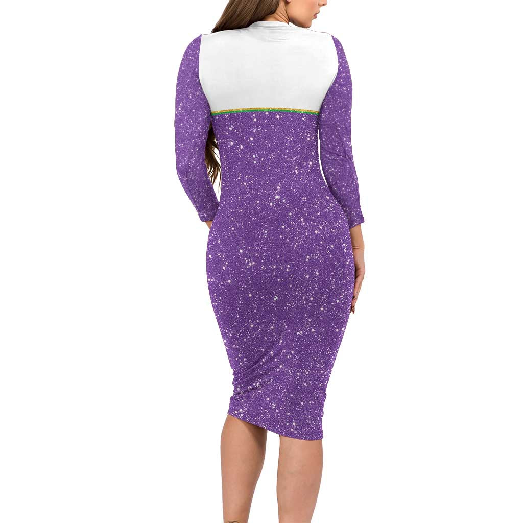 Mardi Gras Crawfish Long Sleeve Bodycon Dress Western Yoke Glitter Style