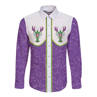 Mardi Gras Crawfish Long Sleeve Button Shirt Western Yoke Glitter Style